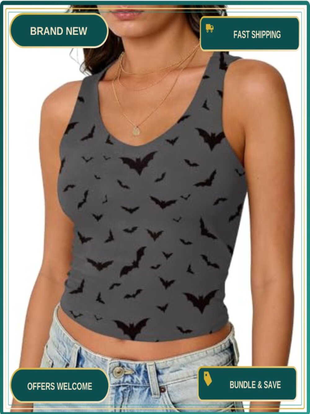 Halloween Pumpkin Face Bat Skeleton Graphic Crop Tank Top